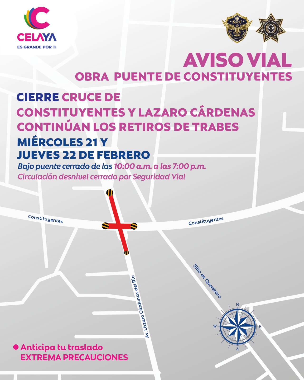 A la población de Celaya y automovilistas que circulan por el cruce de Avenida Constituyentes y Avenida Lázaro Cárdenas (crucero de salida a Salvatierra), se informa: